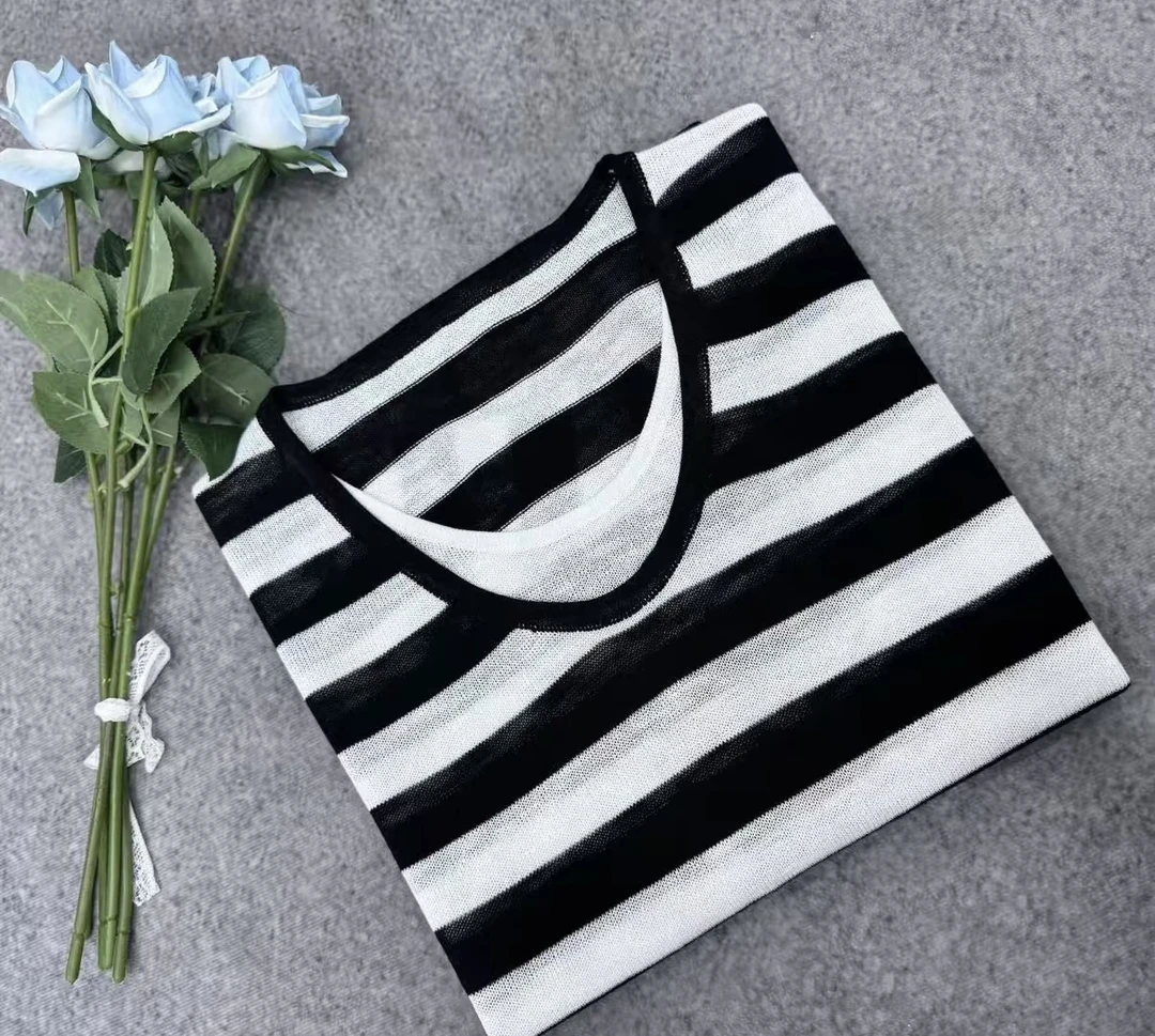 【假两件条纹】条纹休闲宽松大码假两件减龄洋气时尚气质针织衫