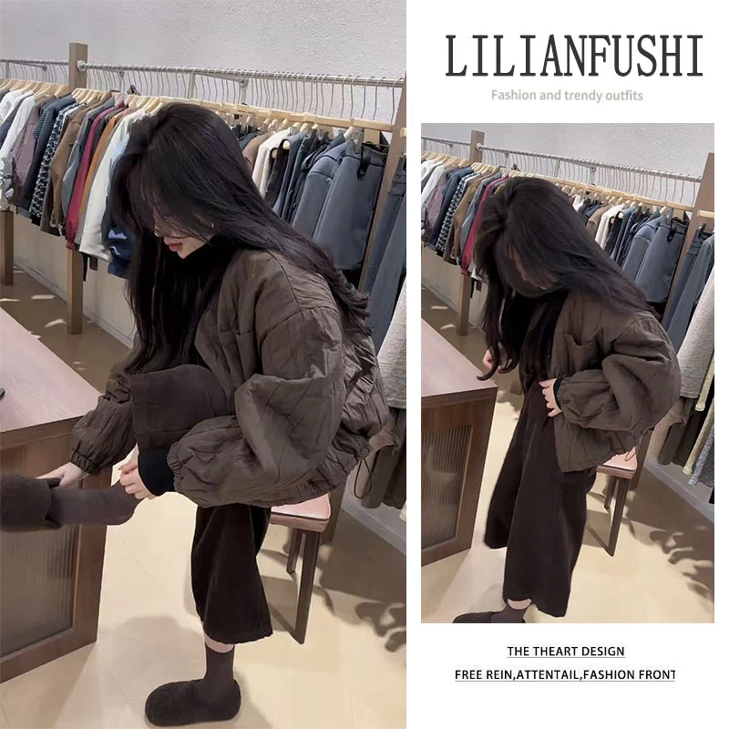 【现货】时尚穿搭女2025秋季新款百搭圆领长袖外套显瘦阔腿裤两件套