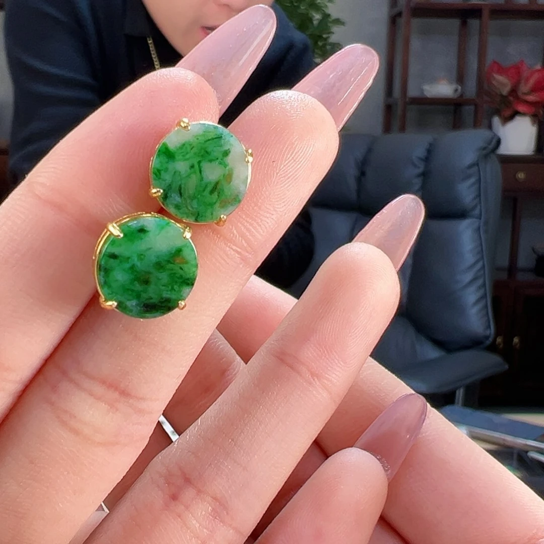 翡翠耳饰银S925镶嵌耳环31微微瑕疵介意勿拍