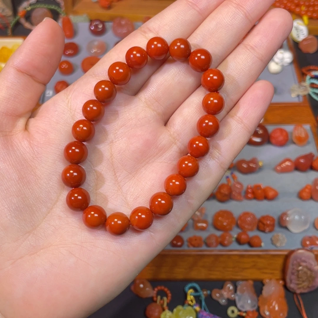 南红玛瑙未镶嵌满肉玫红单圈卡9