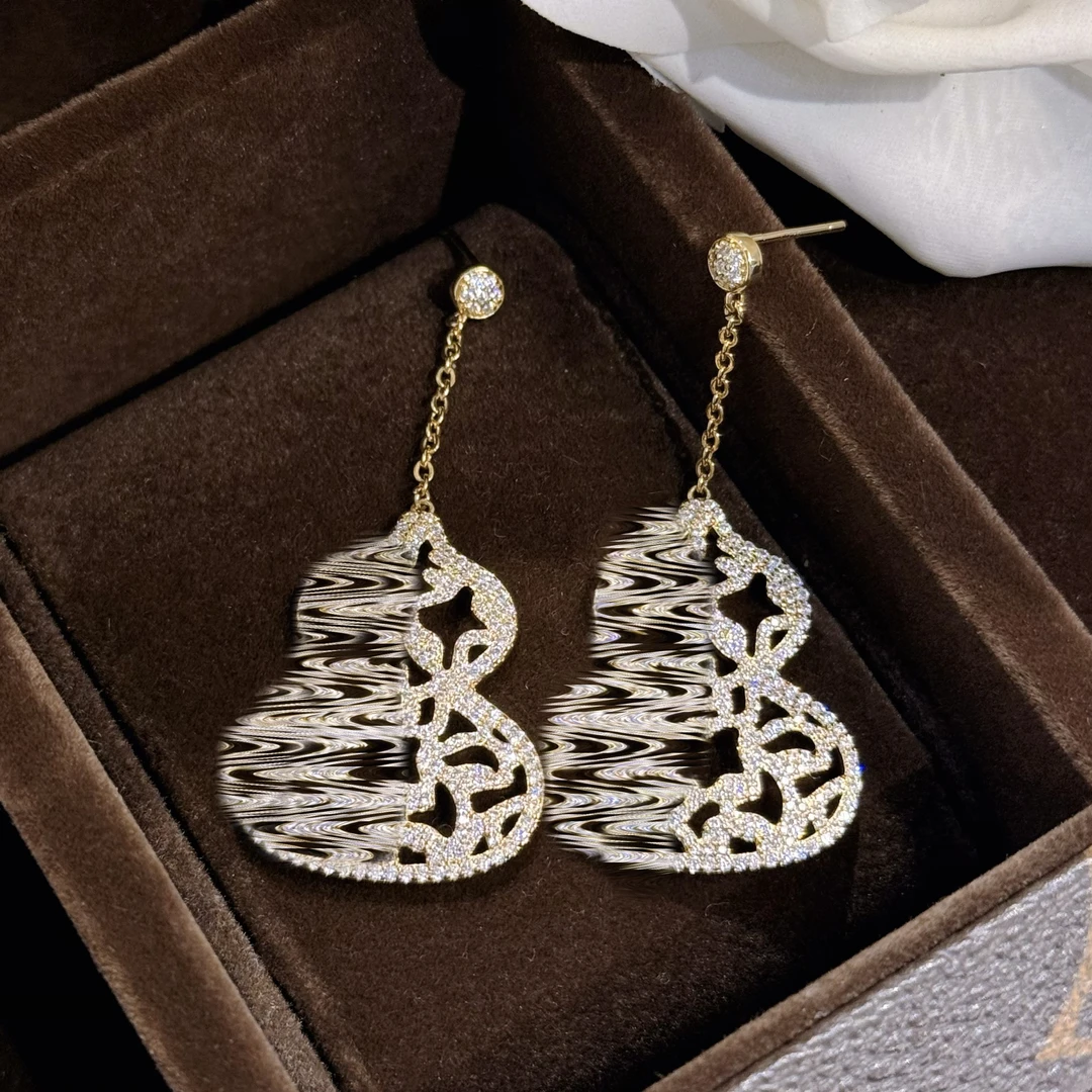 合金合成锆石耳饰 杨杨babytime 诗诗奢华镂空蕾丝镶钻大葫芦耳坠