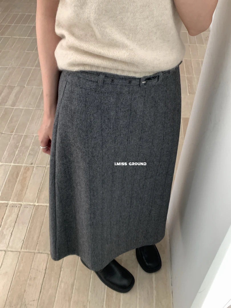 韩标！质感羊毛呢显瘦百搭半身裙(配腰带)（含50%羊毛）