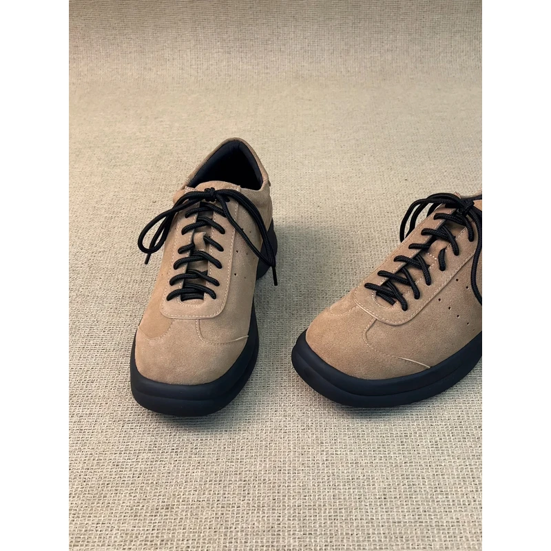 nnmiss·34-39/5cm百搭复古风厚底休闲鞋简约圆头拼色系带深口单鞋