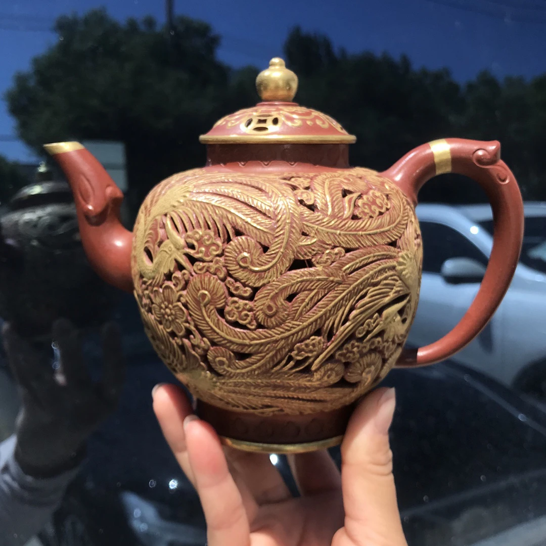 重器推荐 【镂空 凤来仪】 百年锡山 大红泥 420cc 作者：邵沛华