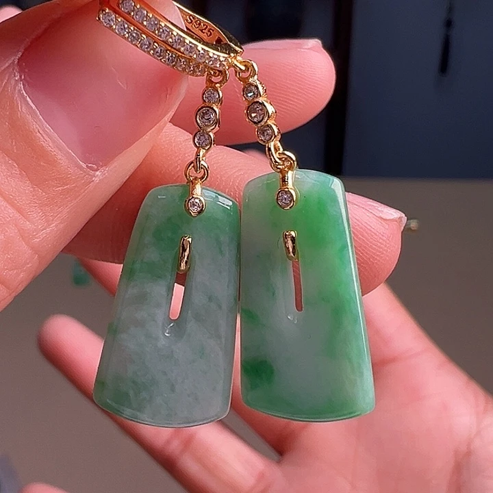 翡翠耳饰银S925镶嵌耳饰