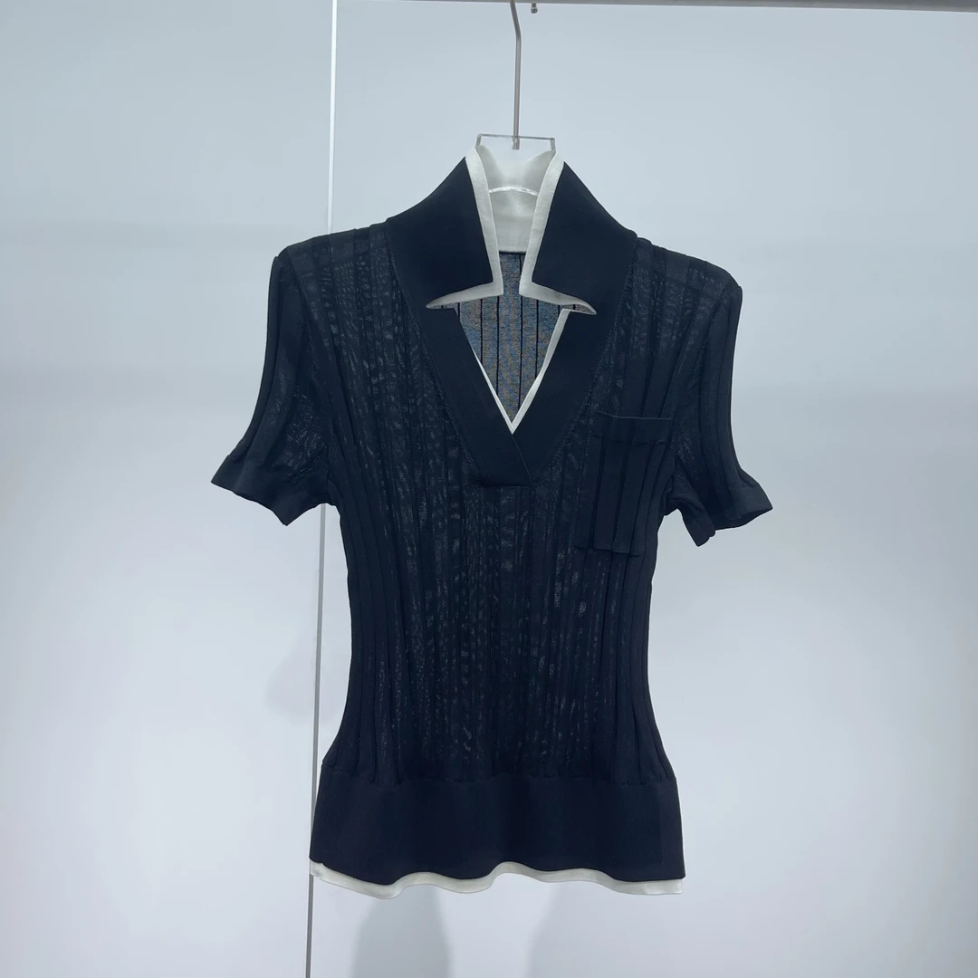 洋气衣服25年新款设计感修身针织短袖8191