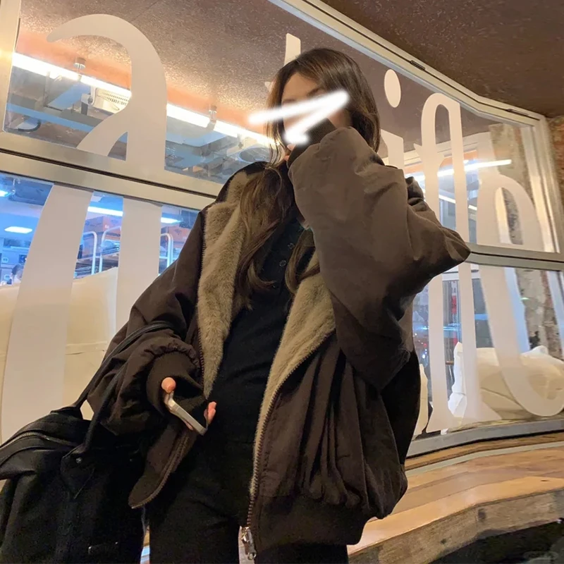 【三色棉花糖】美式复古帆布水洗貂毛棉衣男女秋冬季情侣座山雕棉服