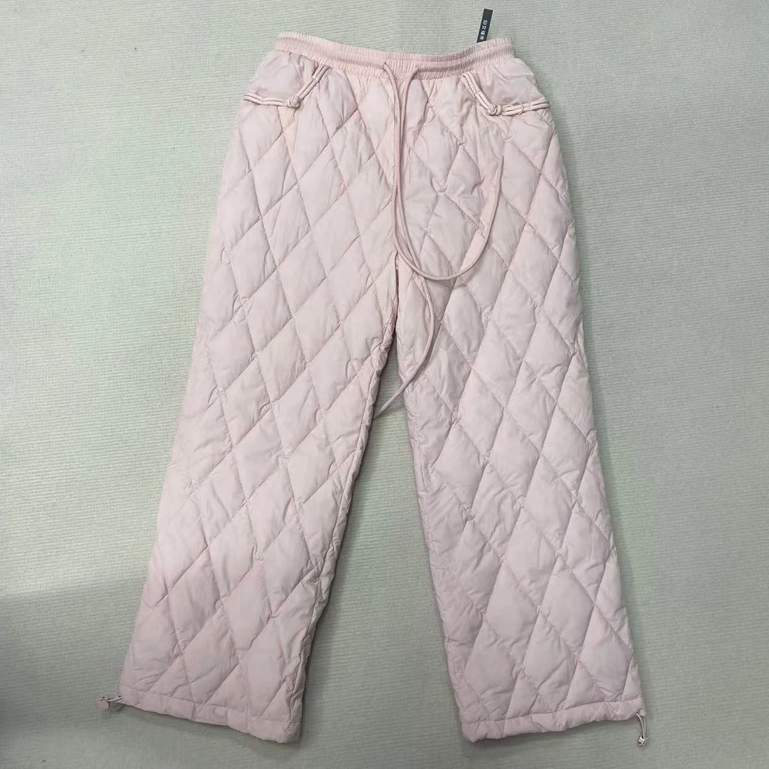 单品裤子外穿冬中式百搭高腰女菱格休闲裤6667显瘦棉裤直筒棉裤