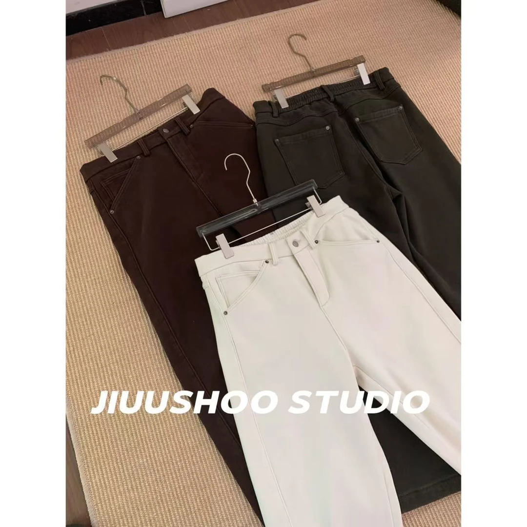 【加绒•解构直筒】纯色简约百搭男士质感保暖弹力牛仔裤25820