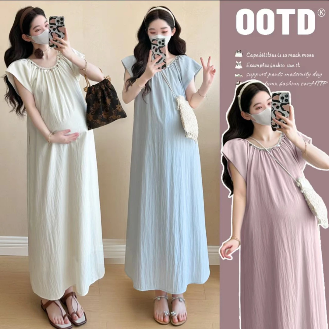 舒适透气孕妇夏装连衣裙洋气减龄宽松过膝长裙夏天凉快不显怀长裙