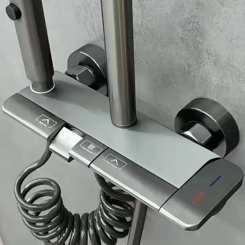 全铜四挡淋浴花洒套装家用浴室枪灰置物架洗澡按键水龙头3076