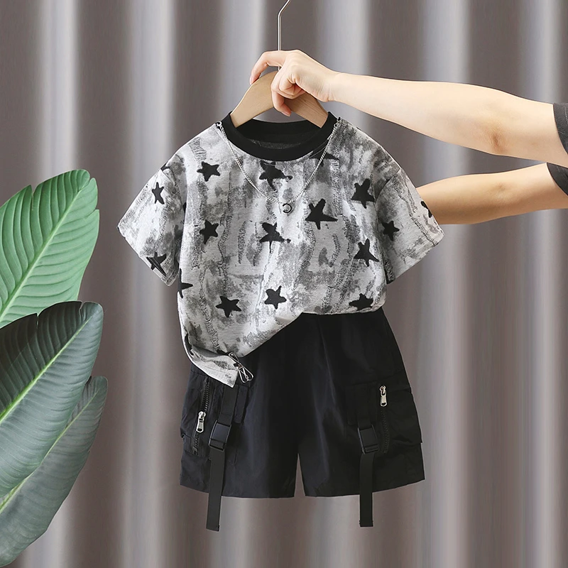 新品巴拉巴拉男童短袖套装2025新款夏装儿童五角星T恤洋气宝宝痞