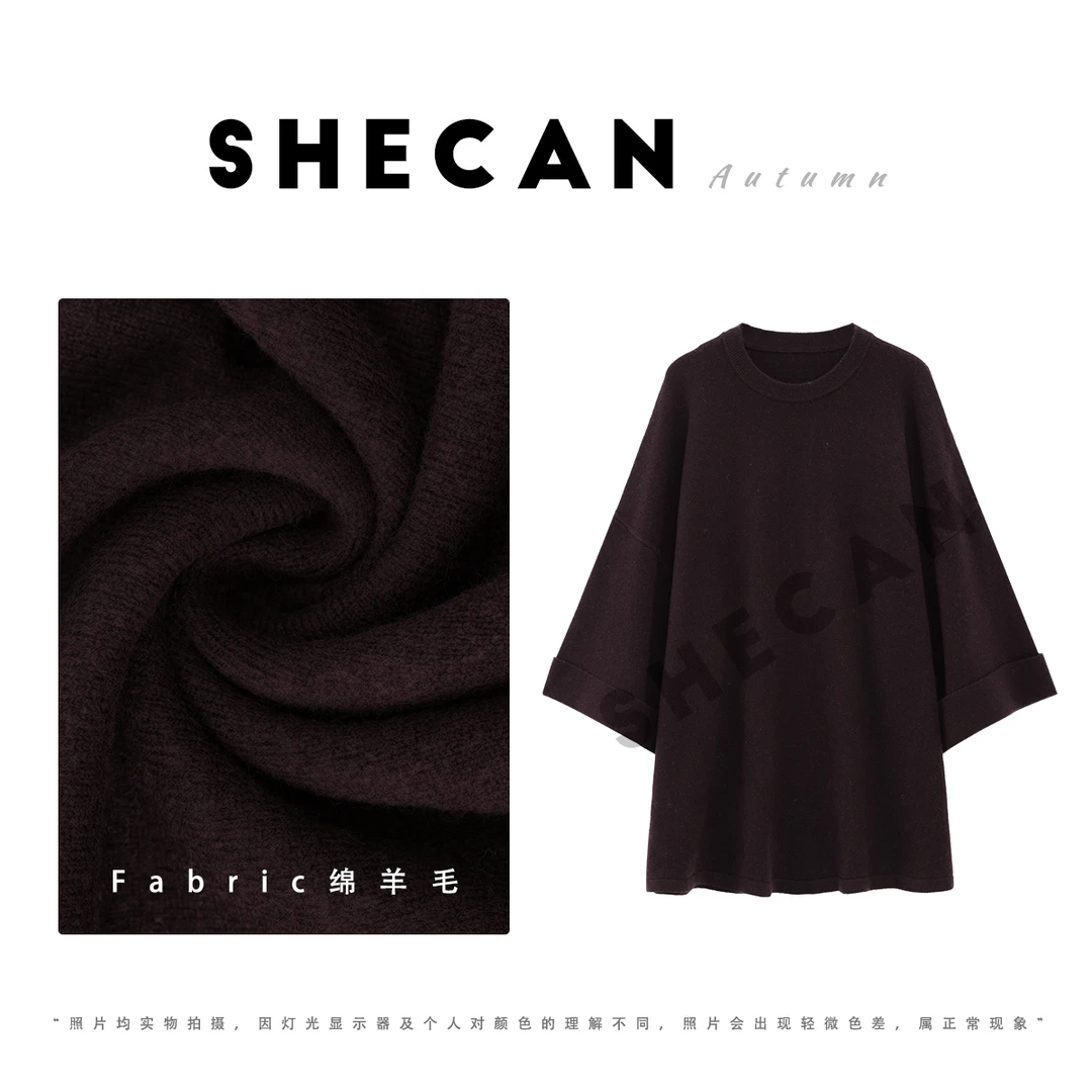 SHECAN【冰美式】休闲时尚松弛感宽松圆领100绵羊毛毛针织衫5QC207