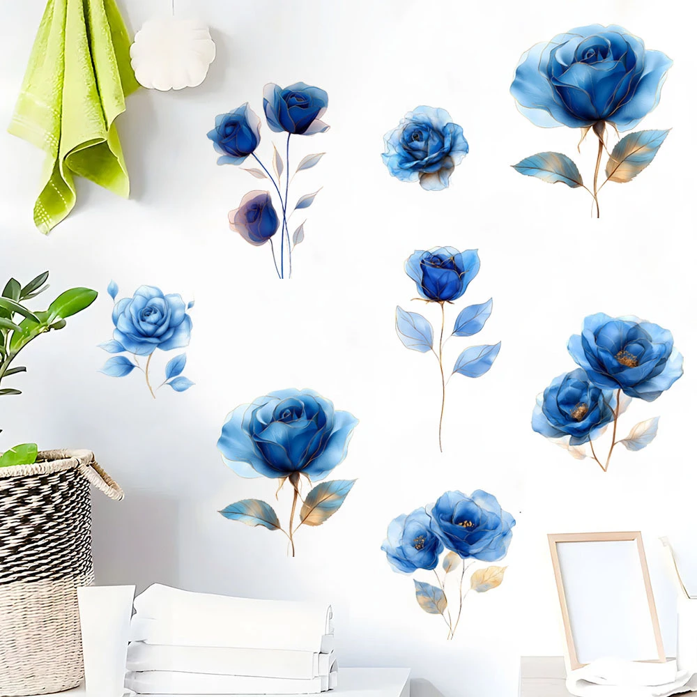 厂家昆尚品新款蓝色花朵自粘墙贴画客厅卧室走廊防水装饰画KSY360