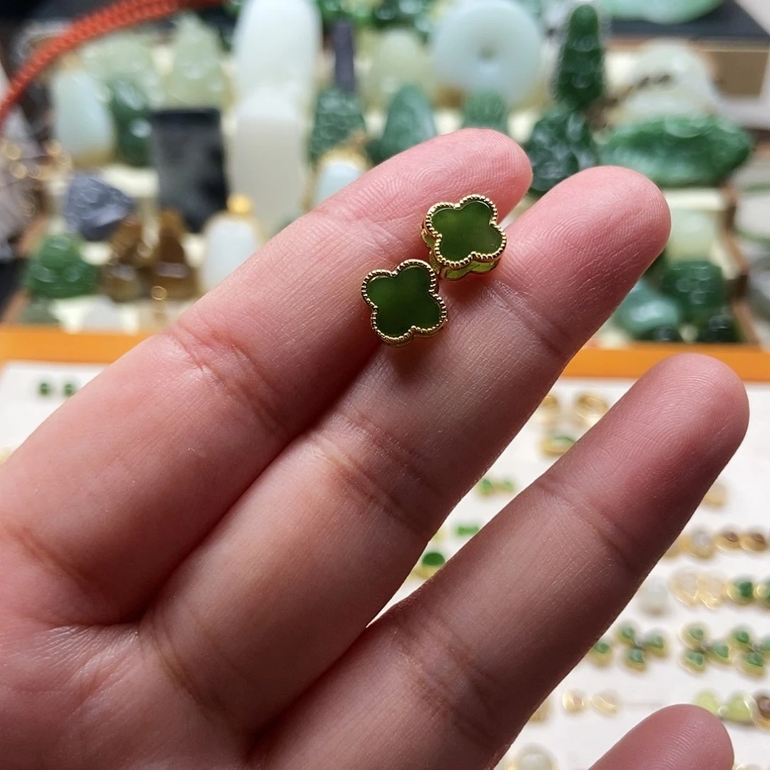 银S925镶嵌和田玉耳饰