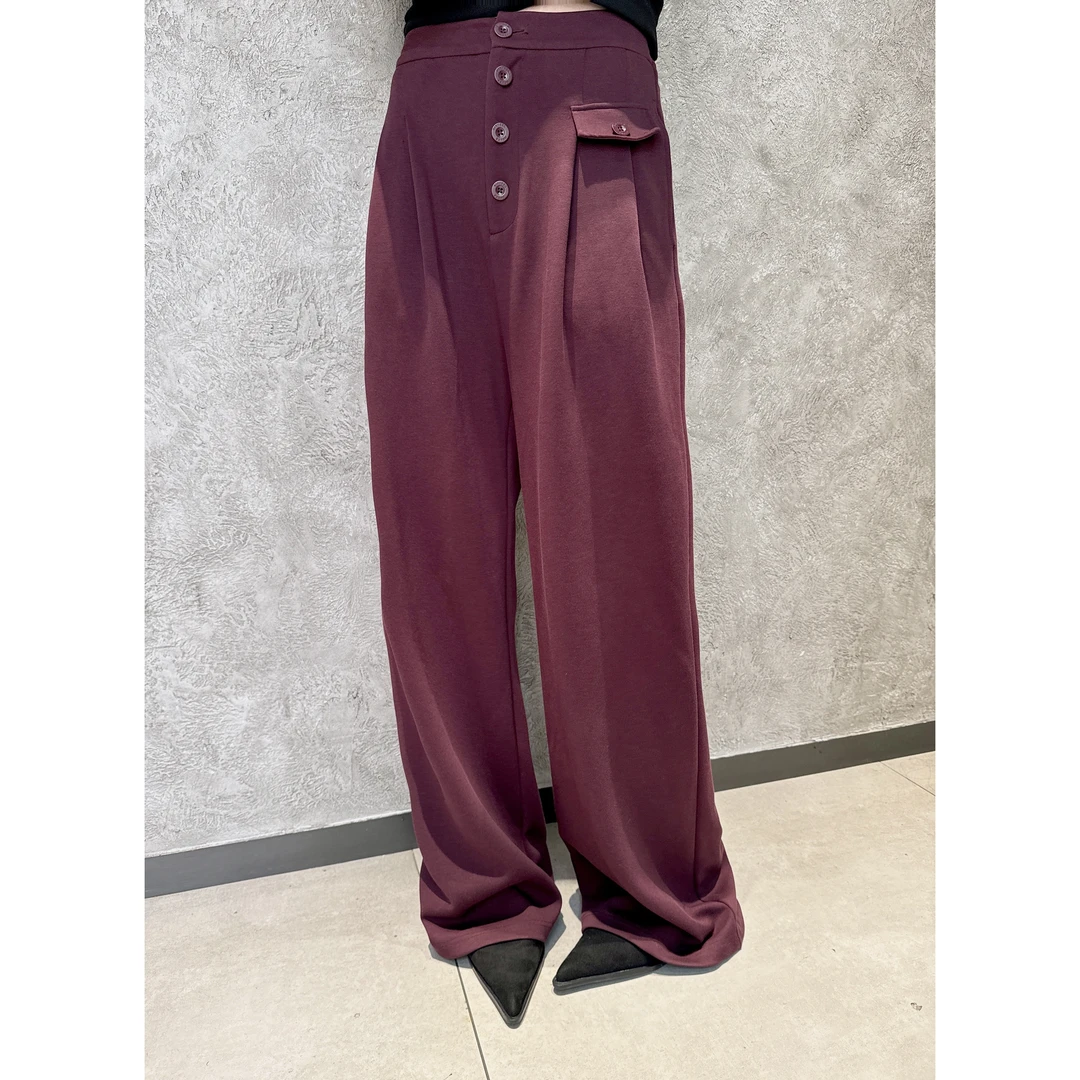 KIKI严选：52256-多米家欧洲站南油秋冬新款排扣高腰阔腿西裤