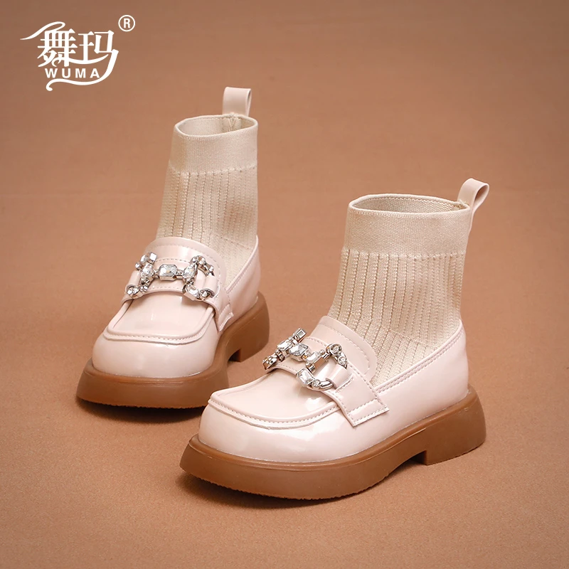 舞玛2025秋冬新款公主女童袜靴短靴圆头针织低筒软底女孩548602