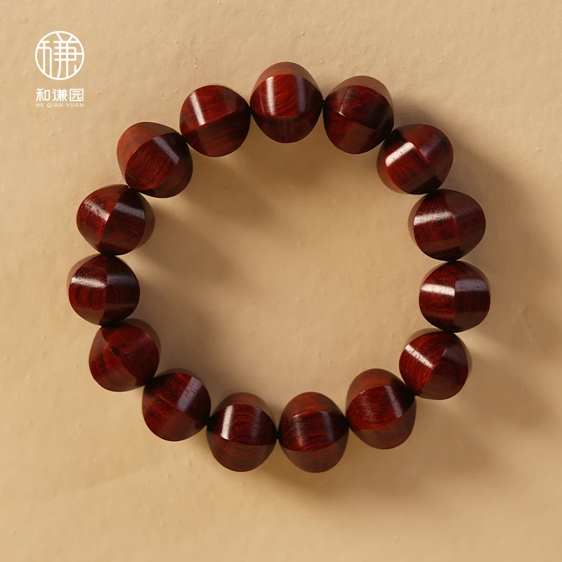 印度小叶紫檀(檀香紫檀)三味线百年琴料 六面珠单圈手串15.5×18