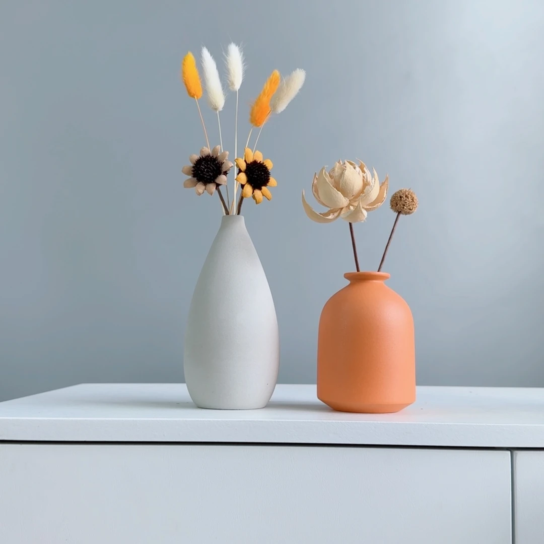 瓷片陶瓷小花瓶含花总高约20-30cm