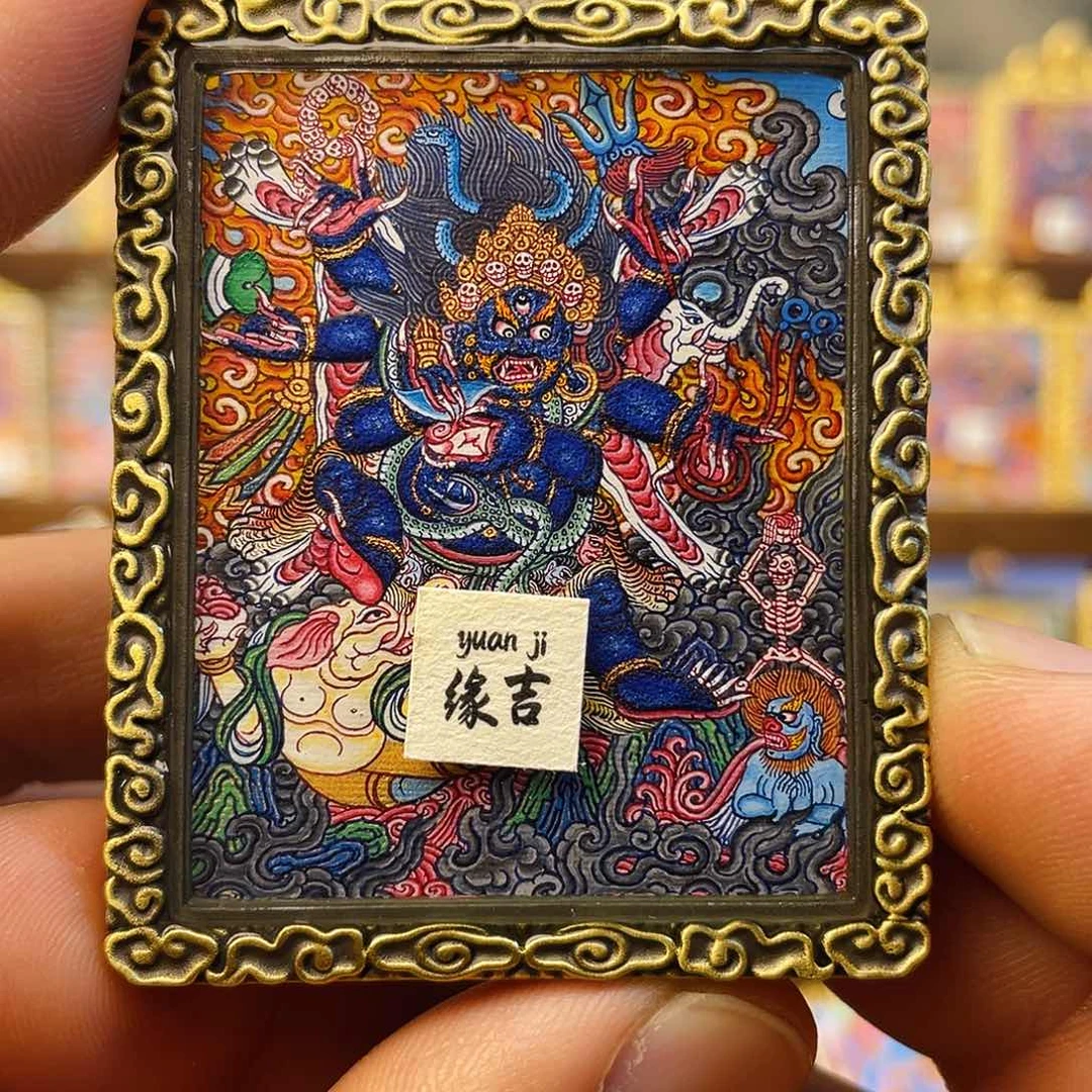 吊坠精品热贡纯手绘六臂大黑天