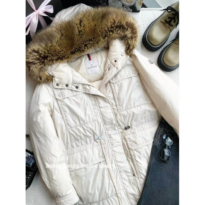 95新 MONCLER  aa3531 白鹅绒 毛领连帽袖标长款羽绒服 3码