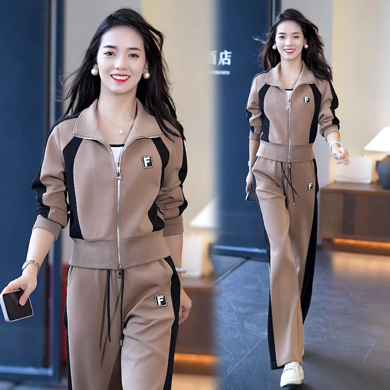 高含棉2025新款轻奢时尚运动服套装春秋高端气质上衣阔腿裤两件套