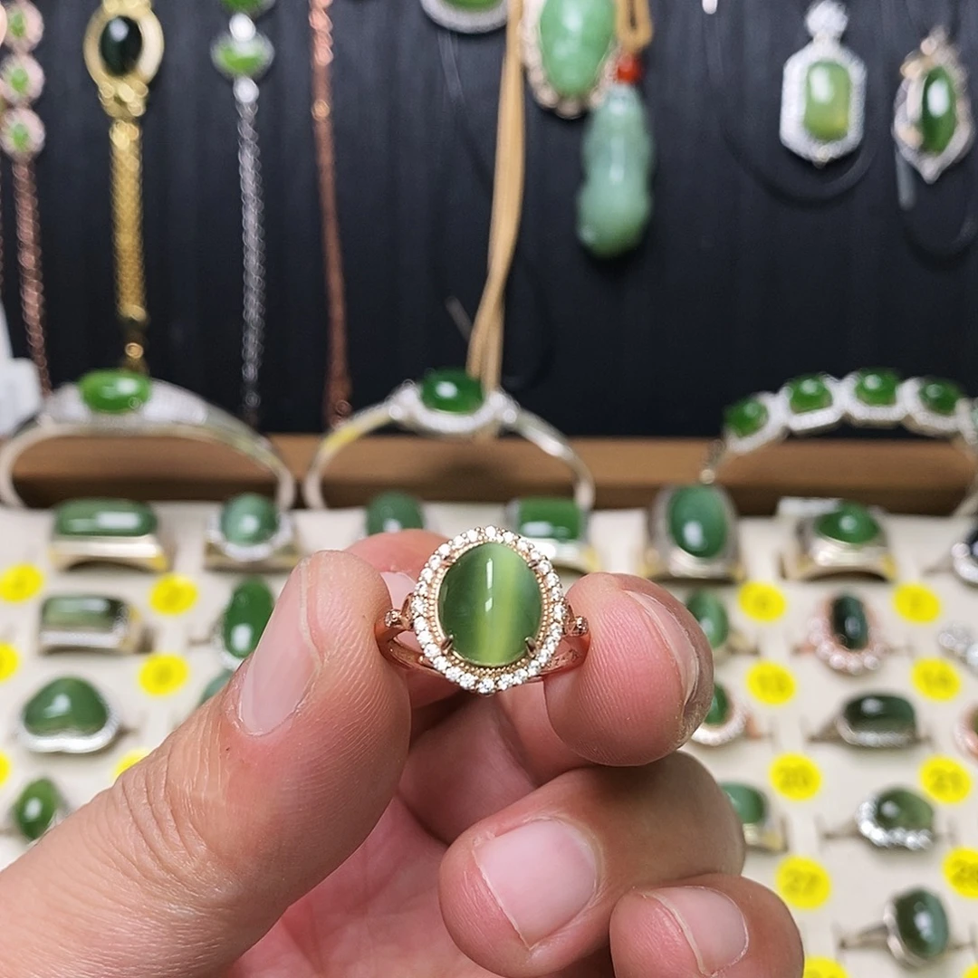 和田玉（碧玉）银S925镶嵌戒指