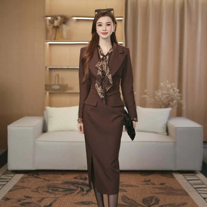 西装连身时尚连衣裙轻奢显瘦女收腰春秋气质名媛裙子QJ0071