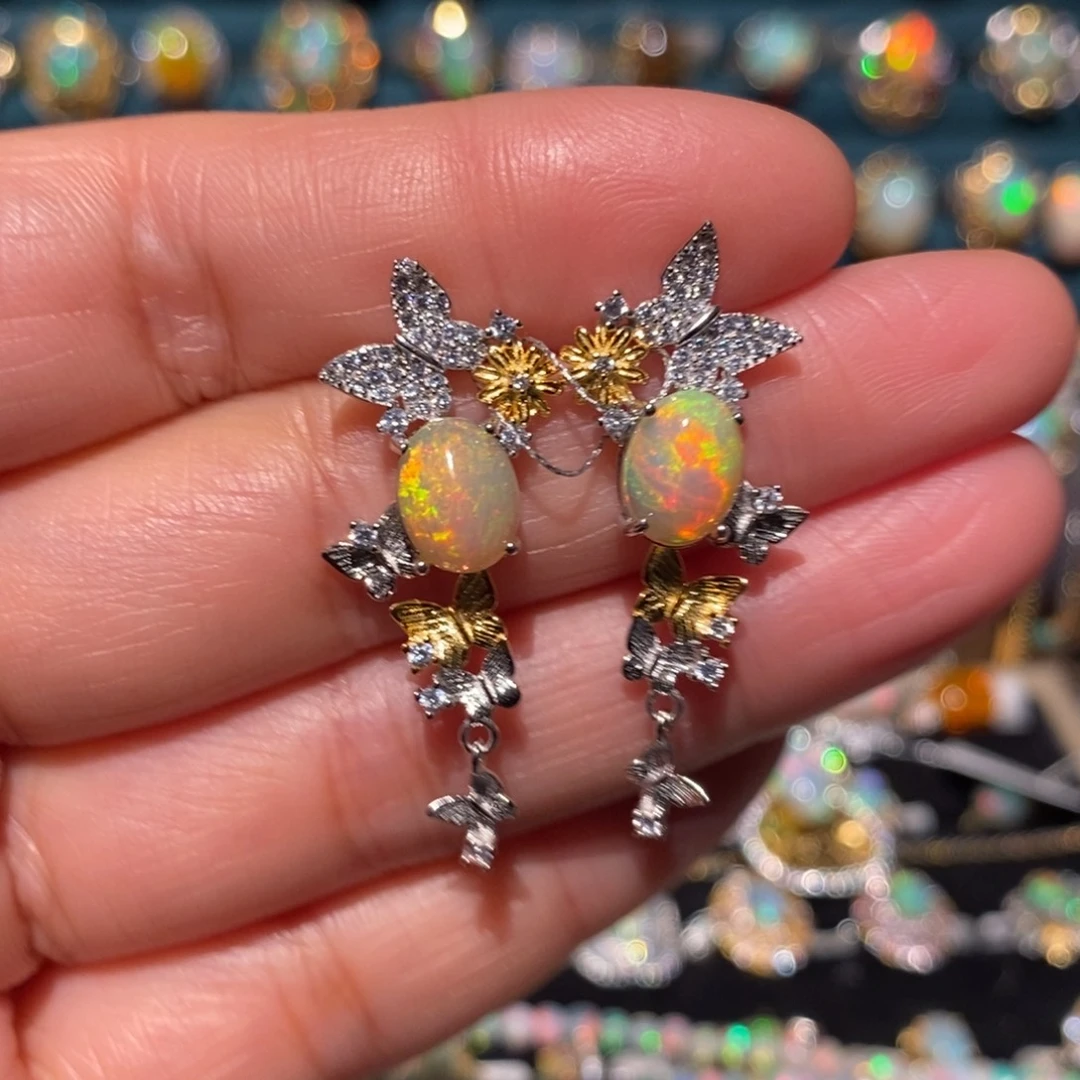 欧泊银S925镶嵌耳饰