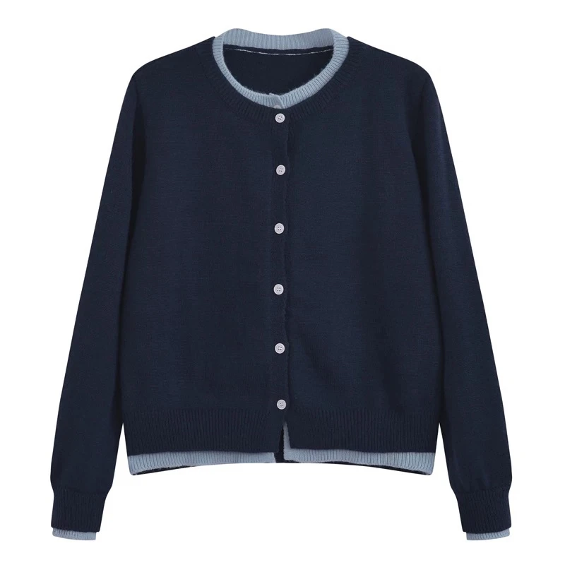 拼色假两件毛衣外套