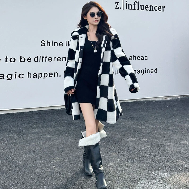 中长款常规格子加厚冬季毛呢外套外套时尚韩版针织8836