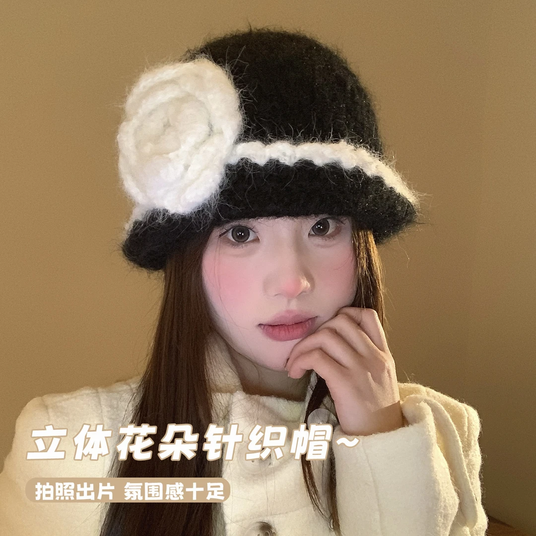 大头星球针织帽女冬加厚保暖大头围毛线帽撞色渔夫帽