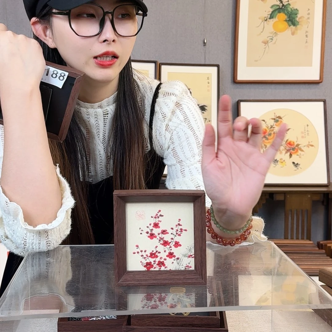 版画纯手绘，纯手写带框尺寸：12×12厘米