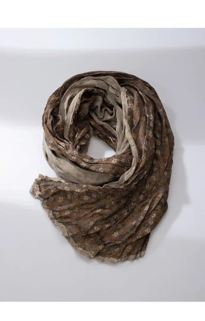 黄姐自留！森系复古棉麻碎花围巾