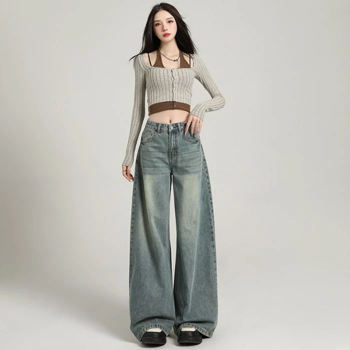 9893女装牛仔裤夏季新款阔腿牛仔裤女显瘦阔腿裤赛络裤子女款夏季