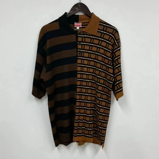 未使用 KENZO/肯佐  条纹拼接Polo衫短袖 带吊M码/7469