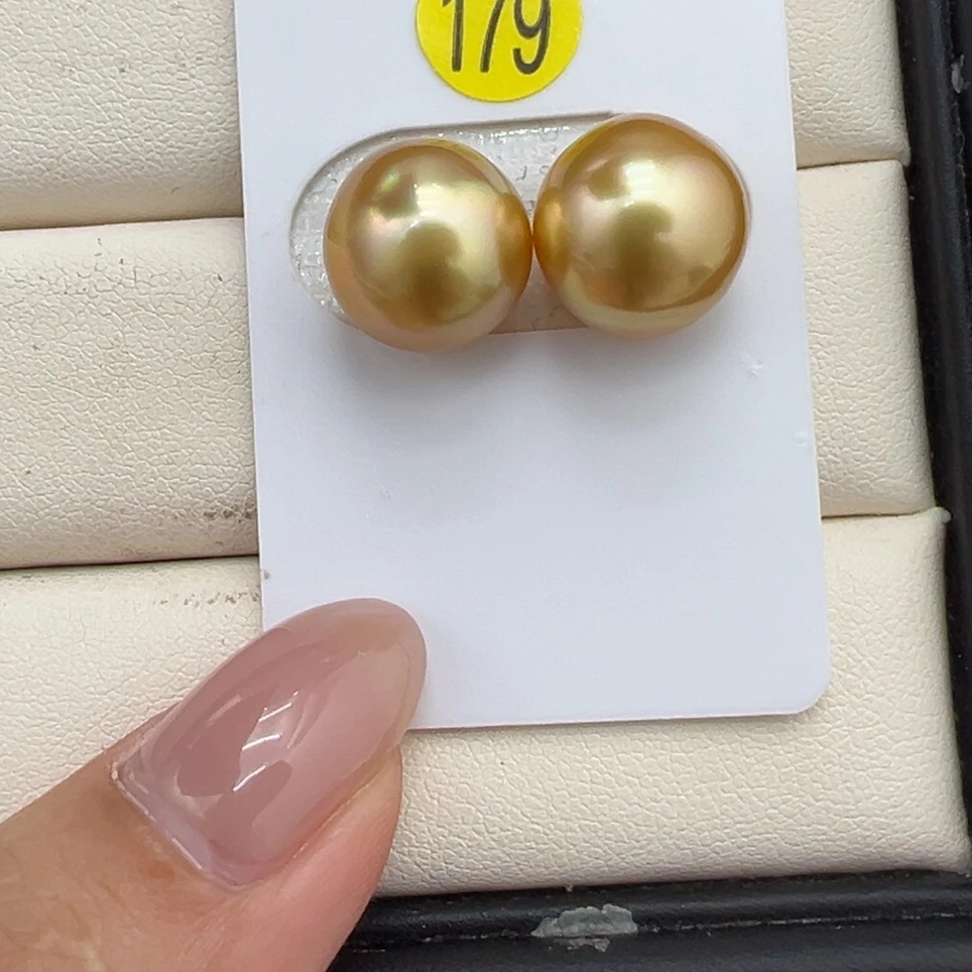 12.2mm浓金近圆对珠未镶嵌海水珍珠