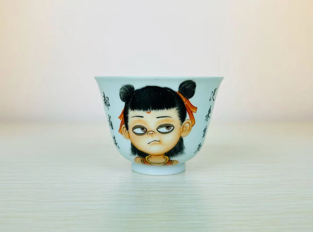 【忘步斋】粉彩哪吒系列图主人杯茶杯瓷器品茗杯何明赞亲工手工制作