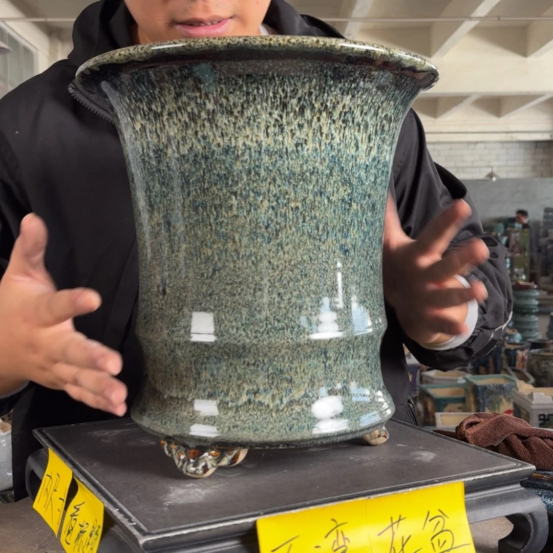 。一风堂石湾花盆 盆口边磕碰 内22*26