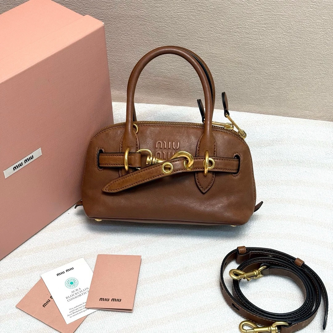 95新 MIU MIU/缪缪 橡木色 羊皮 aventure 手提包mini/619328140