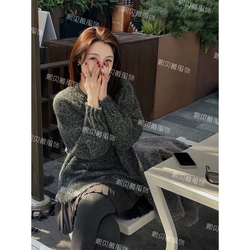 【只出不进-浮浮款】璀璨星空亮片毛毛设计感百搭针织衫 D8898