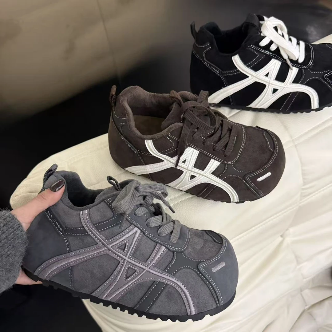 2025年冬季新款时尚百搭加绒内增高小个子系带设计款外穿女休闲鞋