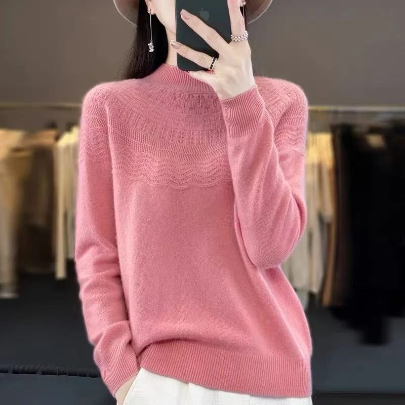 涵玖玥【100羊毛】玫瑰花套衫气质长袖宽松上衣07-080