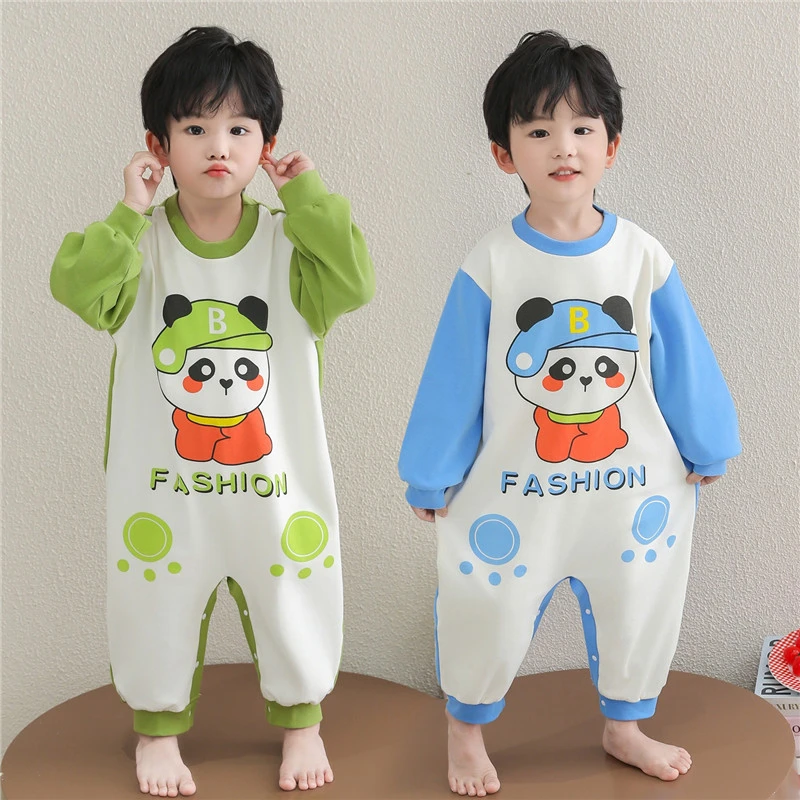 儿童连体睡衣春秋纯棉男孩宝宝睡袋男小童连身卡通爬服秋款家居服