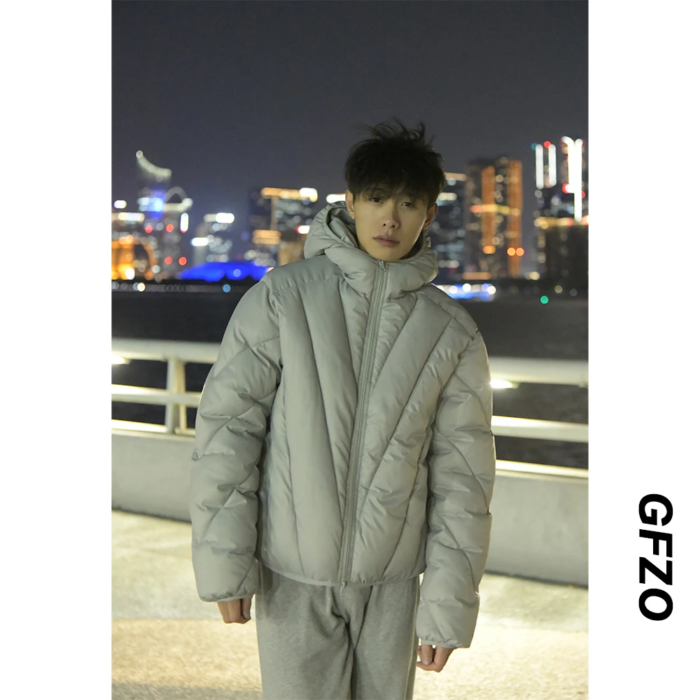 V型射线排骨棉服男女同款加厚连帽棉衣保暖显瘦冬季外套棉袄