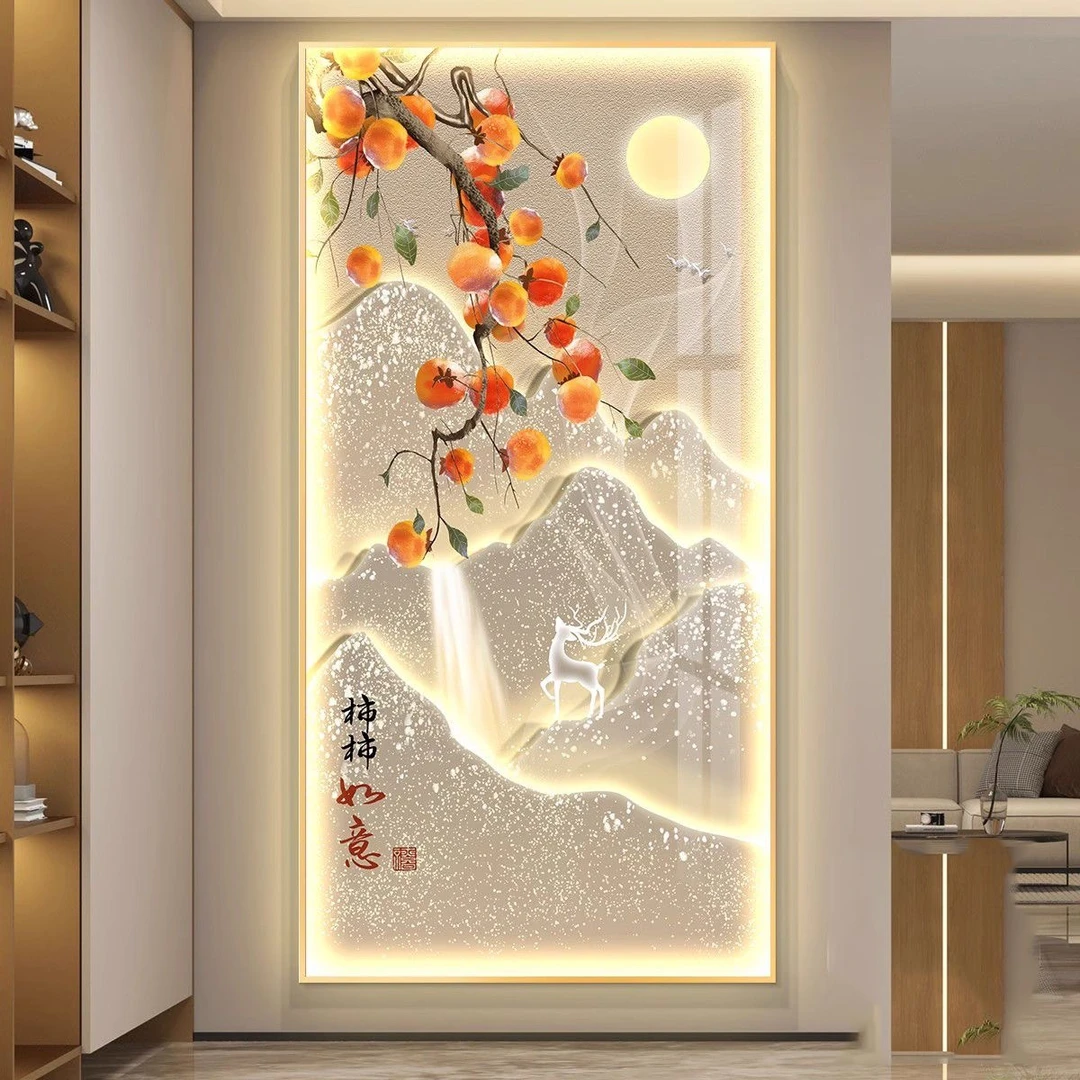 柿柿如意led灯入户玄关装饰画走廊过道挂画壁画简约现代竖版金山
