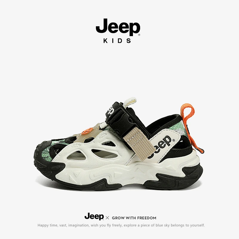 jeep夏季儿童镂空透气跑步鞋男童防臭运动凉鞋女童软底防滑休闲鞋