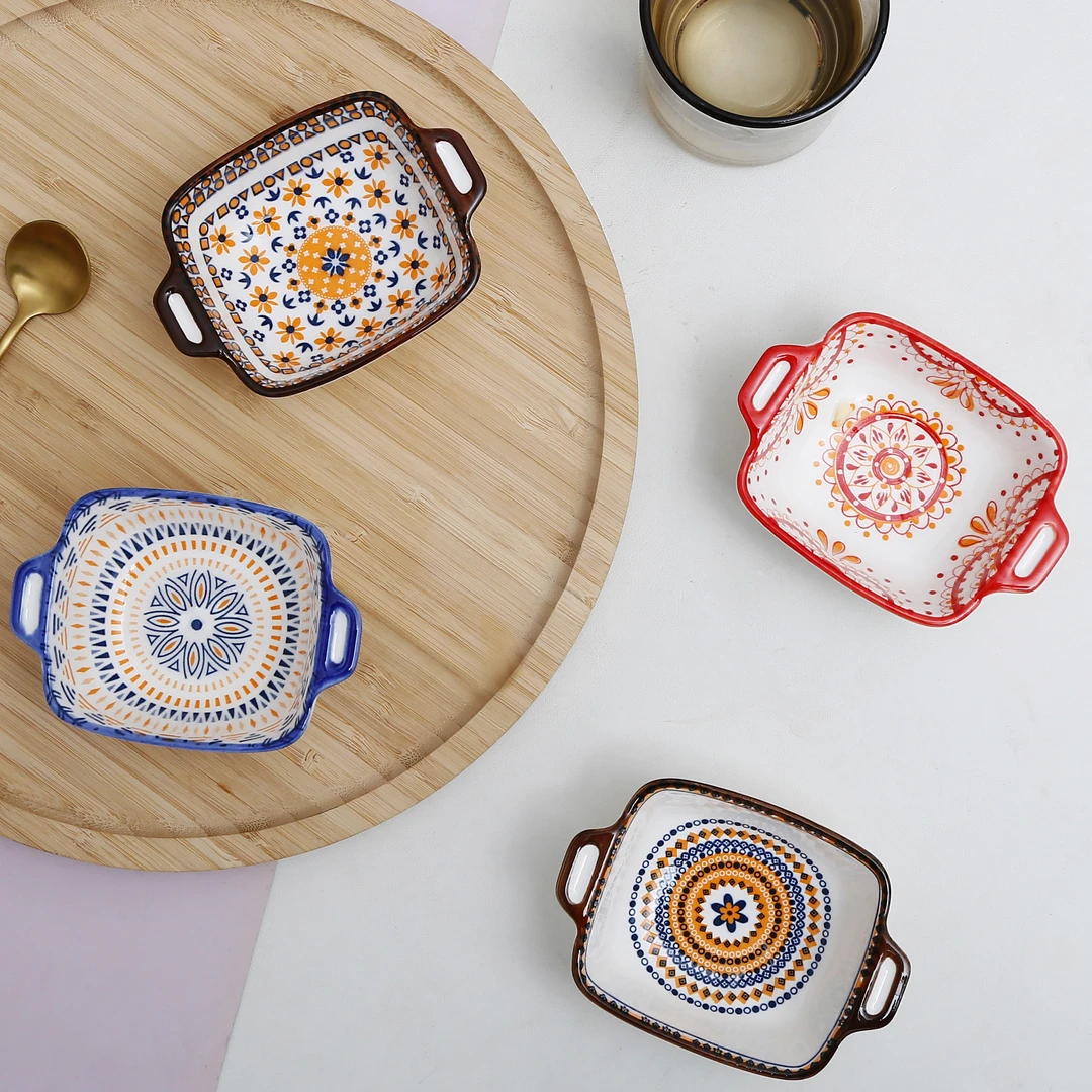 双耳碟波西米亚风味碟蘸料碟小碗家用调料碗陶瓷日式小碟子釉下彩