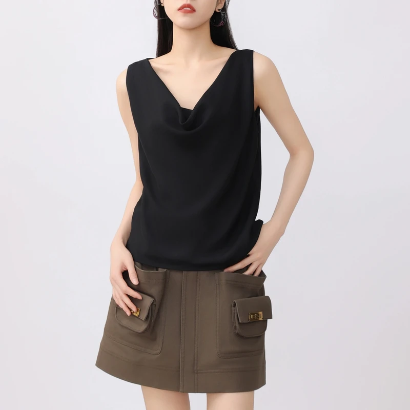 AMASS/阿玛施 轻奢百搭显瘦气质纯色宽松荡领无袖吊带背心5301076