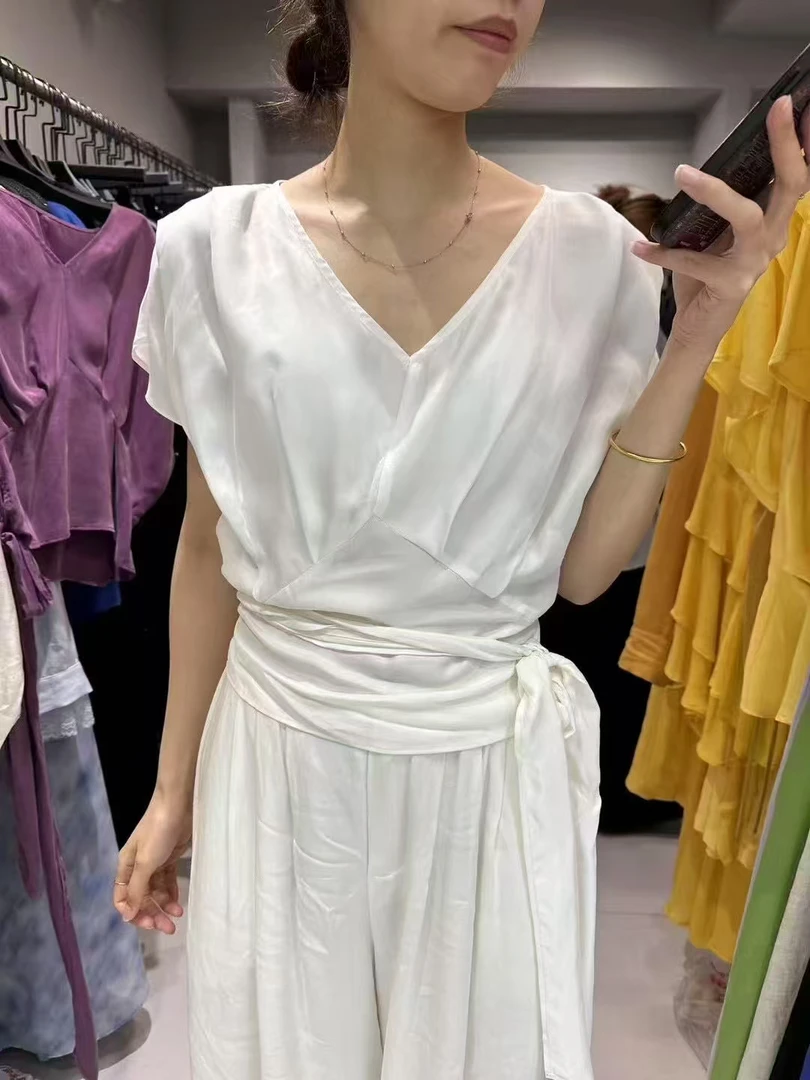 喜糖 福（1xt7610#）高级感！收腰V领侧绑带衬衫 6-15